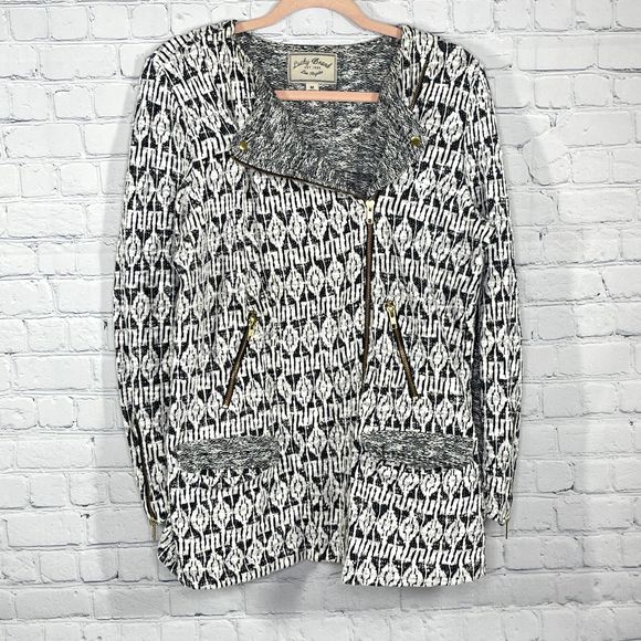 Lucky Brand Sweater Women's Medium White Plaid Tweed Knit Stretch Cadigan Jacket - Picture 1 of 11